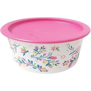 Tupperware Sommer Drops Schüssel mit Deckel auslaufsicher Hitparade Frischedrops One Touch 980ml 980 ml Frischhaltedose mit Blumen weiß pink