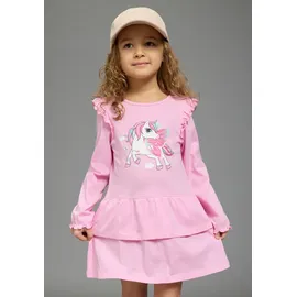 Kidsworld Jerseykleid "Süßes Shirtkleide mit Einhorn-Druck", Mädchen, Gr. 140/146, N-Gr, rosa (pink), Single Jersey, Obermaterial: 100% Baumwolle, bedruckt, ausgestellt, Rundhals, mit Gummizug, Kleider Jerseykleid, für Mädchen, aus Single Jersey aus Baumwolle