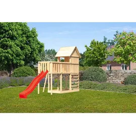 Karibu Stelzenhaus Frieda mit Wellenrutsche und Kletterwand Rot