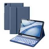 Vobafe Hülle mit Tastatur für Samsung Galaxy Tab A11+ Plus 11 Zoll 2025 / Tab A9+ Plus 2023, 7 Farben Beleuchtete mit Abnehmbare Tastatur, TPU Rückschale mit Stifthalter, QWERTZ, Blaugrau