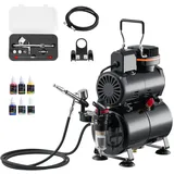 Vevor Airbrush Set 1 St. 1/6 PS mit Luftkompressor & Tank, Dual Action Pistole mit 3 Düsen (0,2/0,3/0,5 mm)