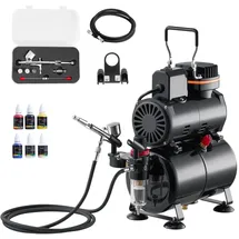 Vevor Airbrush Set 1 St. 1/6 PS mit Luftkompressor & Tank, Dual Action Pistole mit 3 Düsen (0,2/0,3/0,5 mm)