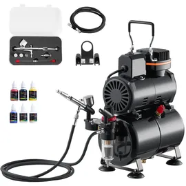 Vevor Airbrush Set 1 St. 1/6 PS mit Luftkompressor & Tank, Dual Action Pistole mit 3 Düsen (0,2/0,3/0,5 mm)