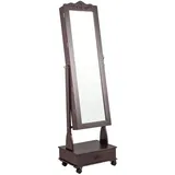 Costway Schmuckschrank mit Spiegel & Schublade Auf Rollen Braun