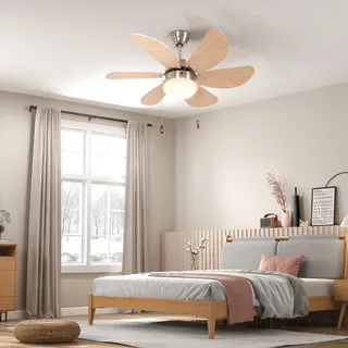 Homcom Deckenventilator mit Beleuchtung, 16W LED Deckenlampe mit Ventilator, Pendelleuchte mit 6 umkehrbaren Flügeln, für Schlafzimmer, Wohnzimmer, Buche