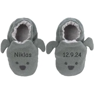 LALALO LÄSSIG Erste Baby Schuhe mit Namen personalisiert, Erstausstattung Geschenk für Neugeborene, Newborn Babyschuh Krabbelschuhe zur Geburt Taufe, Babyparty Erstausstattung, GOTS (Hund/Grün)
