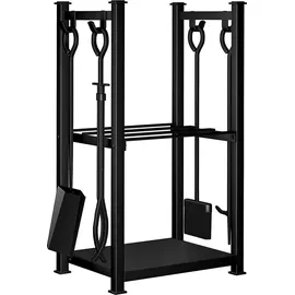 luxuskollektion Kaminholzregal mit 4 Kaminwerkzeugen 72 x 46 x 30 cm Schwarz