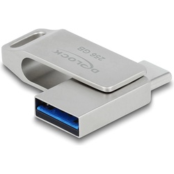 Delock USB 5 Gbps USB-C + Typ-A Speicherstick 256 GB – Metallgehäuse (256 GB, USB A, USB C), USB Stick, Grau