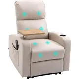 Homcom Elektrisch, Beige Metall, 93x105x77 cm, Wohnzimmer, Sessel, Relaxsessel mit Massagefunktion, Fernsehsessel mit Liegefunktion, Drehbarem Tisch, Massagesessel, Ruhesessel mit Fernbedienung, Feder,