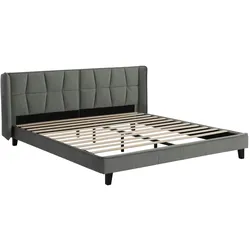 Merax Polsterbett 180x200 Ohrform Doppelbett aus Samt mit Kopfteil & Lattenrost Grau