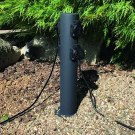 ETC Shop Gartensteckdose 4 Fach Anthrazit 2 St.