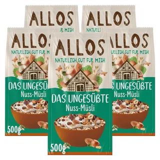 Allos Das Ungesüßte Nuss-Müsli | Bio Müsli | Nuss Müsli | Haferflocken | Frühstückscerealien | vegan | 5er Pack (5 x 500g), 1 Stück (5er Pack)