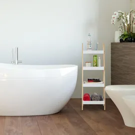 Relaxdays Badregal, 4 Fächer, Leiterregal für Badezimmer, MDF & Kiefernholz, offen, HBT: 98,5 x 34,5 x 36 cm,