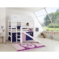 Hochbett Tom ́s Hütte 1 Kinderbett mit Rutsche Weiß Stoff Rosa / Violett, Matratze:ohne