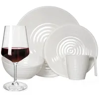 moritz Melamin Camping Geschirr Set 4 Personen Crema Design 16 Teilig + Milano Gläser Rot Weingläser Tafelgeschirr Picknick BBQ Kochgeschirr