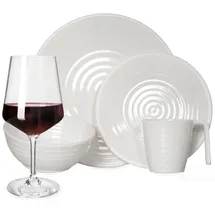 moritz Melamin Camping Geschirr Set 4 Personen Crema Design 16 Teilig + Milano Gläser Rot Weingläser Tafelgeschirr Picknick BBQ Kochgeschirr