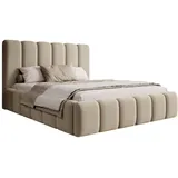 Meblito Polsterbett Doppelbett Rimini Bett Bettkasten 160x200 cm Creme (Monolith 02)