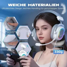 Fifine Gaming Headset mit Mikrofon Over Ear Kopfhörer mit Kabel, USB Headset, Weiß - Weiß