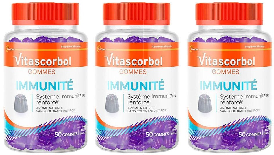VITASCORBOL Gommes Immunité - Complément alimentaire - 3 Boîtes de 50 gommes 3x50 pc(s) pastille(s)