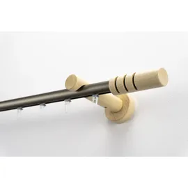 GARESA Gardinenstange GARESA "PEMPIA", beige (mattchromfarben, natur), L:220cm Ø:20mm, Holzwerkstoff, Metall, Gardinenstangen, Vorhanggarnitur, verlängerbar, Knopf m.Ausschnitte