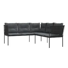 vidaXL Gartensofa in L-Form mit Kissen Schwarz Stahl und Textilene