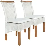 Esszimmer Stühle Set Rattanstühle Perth 2 Stück weiß Esstisch Stühle Korbstühle