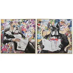 2-teiliges Wandbild-Set – Moderne Hundemotive auf Leinwand, 82,5 x 3,5 x 82,5 cm