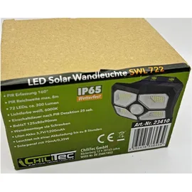 ChiliTec LED Solar Wandleuchte 'SWL 722' PIR Bewegungsmelder, 72 LEDs, IP65 - Weiß