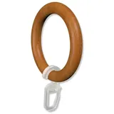 Interdeco Gardinenstangen Gardinenringe, aus Holz, Kirschbaum lackiert, Rundringe mit Faltenhaken für Vorhangstangen 28 mm, Ringe in 55 x 37 mm, Typ 1128501, 10 Stück