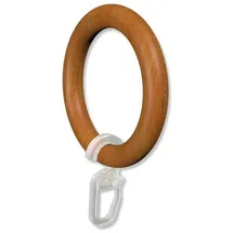 Interdeco Gardinenstangen Gardinenringe, aus Holz, Kirschbaum lackiert, Rundringe mit Faltenhaken für Vorhangstangen 28 mm, Ringe in 55 x 37 mm, Typ 1128501, 10 Stück