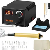 Vevor Professionelles Holzbrenner Werkzeug Brandmalerei, Brandmalerei-Set Holzbrennwerkzeug Digital Display, Brandmalgerät Pyrography Machine Set, Brandmalstation inkl. 23 Drahtspitzen Brandmalkolben