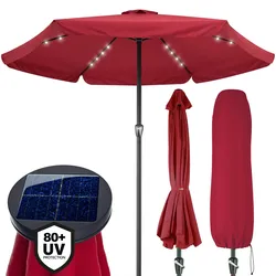 Kingsleeve Sonnenschirm LED Beleuchtung UV Schutz 80+ Schhutzhülle Solar Kurbel 330cm wasserabweisend rot