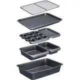 Master Class MasterClass Smart Space Stacking Antihaft-Backformen, 7-teiliges Backblechset, Geschenkkarton, Grau