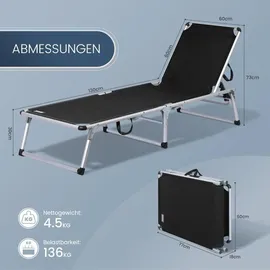 HOMECALL Gartenliege 5 fach verstellbar 1-tlg 136 x 60 x 30 cm Schwarz