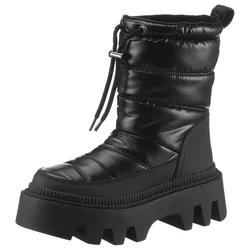 Winterboots BUFFALO "FLORA PUFFER BOOT" Gr. 40, schwarz Damen Schuhe Snowboots Plateaustiefeletten mit Schnürung am Schaft