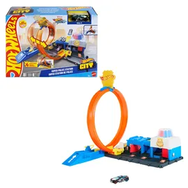 Hot Wheels City Super Polizeiwache-Spielset mit Spielzeug-Polizeiwagen im Maßstab 1:64 und anpassbarer Rennbahn mit Looping