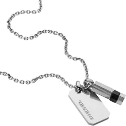 Kette mit Anhänger DIESEL "Schmuck Edelstahl Halsschmuck Halsschmuck Ankerkette", schwarz (edelstahlfarben, schwarz), Halsketten, Damen, mit Stein, Edelstahl, L: 55cm, mit Stein (synth.)