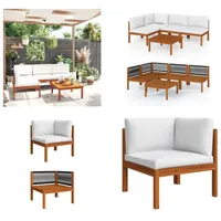 vidaXL 5 tlg. Garten Lounge Set mit Kissen Cremeweiß Massivholz Akazie - Gartenmöbel-Set - Gartenmöbel-Sets - Gartensofa - Gartensofas - Weiß