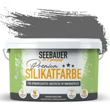 SEEBAUER diy Silikatfarbe Dunkelgrau 2,5L für Innen (No. 236 Graphite Grey) Atmungsaktive Mineralfarbe für Allergiker - Abwaschbare Wandfarbe - Grautöne hohe Deckkraft