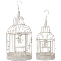 moritz Deko-Vogelkäfig weiß rund 2er Set mit Fleur de Lis verziert Pflanzkäfig Dekokäfig für Blumen Kerzen Dekoration Hängedeko Windlicht