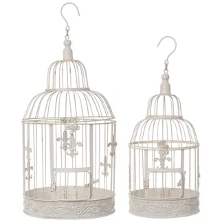 moritz Deko-Vogelkäfig weiß rund 2er Set mit Fleur de Lis verziert Pflanzkäfig Dekokäfig für Blumen Kerzen Dekoration Hängedeko Windlicht