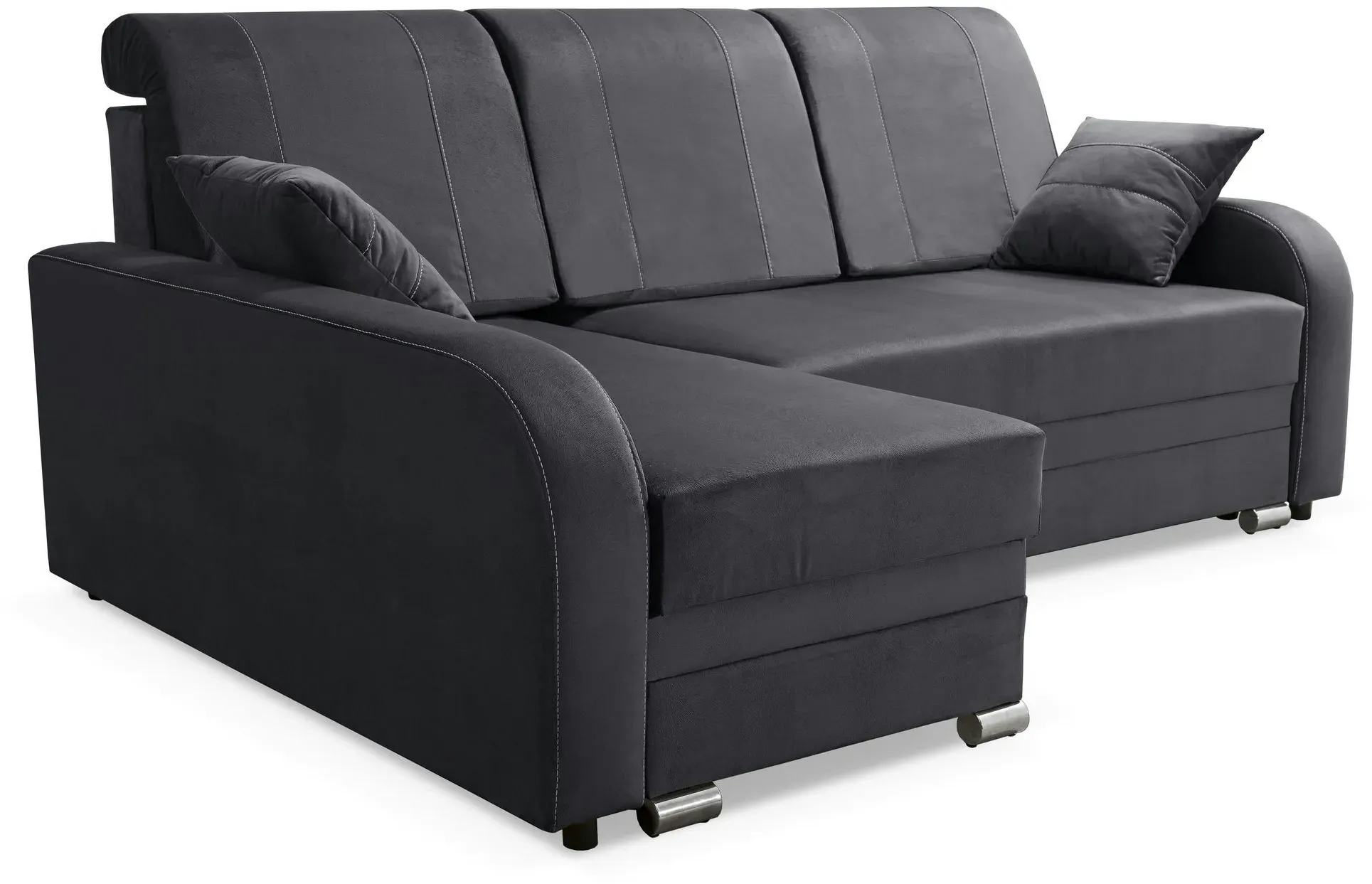 Robin BARI Ecksofa mit Schlaffunktion Bettkasten Sofa L-Form, Schlafsofa mit Bettkasten und Kissen, Freistehende Eckcouch Schlafcouch (Anthracite)