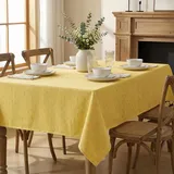 Artoid Mode Boho Gelb Tischdecke Rechteckig 140x220 cm, Kreuz Stickerei Einfarbig Abwaschbar Tischwäsche Küche Urlaub Party Dekor