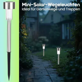 casativo-lighting Wegeleuchte Solar 10,0 cm 6er Set mit Erdspiess Dämmerungssensor Silber