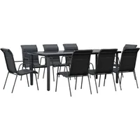VidaXL 9-tlg. Garten-Essgruppe Schwarz Stahl und Textilene