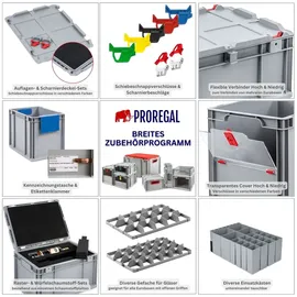 Proregal 10x Scharnierdeckel Set Eurobox NextGen mit Schaumstoff und 2 grüne Schiebeschnappverschlüssef | BxT 40x60cm | Eurobehälter,