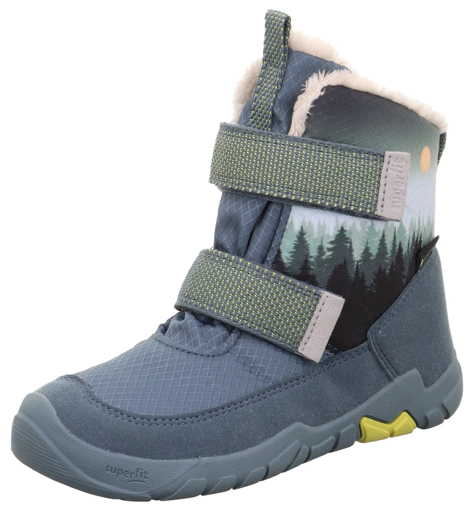 Winterstiefel SUPERFIT "TRACE WMS: mittel" Gr. 31, blau (blau kombiniert) Kinder Schuhe Barfußschuh, Klettstiefel, Winterschuh mit Digital Druck