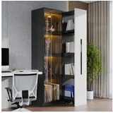 STILVORA Vitrine Highboard Aufbewahrungsschrank Rollschrank für Ess-, Wohn,Schlafzimmer (Packung, 1-St., Türrahmen aus Aluminium,mit Rollen – Vitrine, Esszimmersch) Bücherregal und Vitrine mit Türen aus gehärtetem Glas schwarz|weiß 70 cm x 160 cm x 40 cm