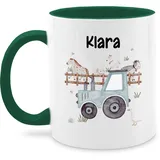 Tasse Tassen 325ml - Bauernhof Traktor Tiere mit Namen Landwirtschaftlicher Tiermotiv Bauernhoftieren - 325 ml - Petrolgrün - name trecker personalisierte kinder traktorfan geschenke traktor,