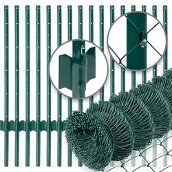 VOSS.farming Gartenzaun-SET: Maschendraht 25mx100cm, grün + 16x Metall Zaunpfosten